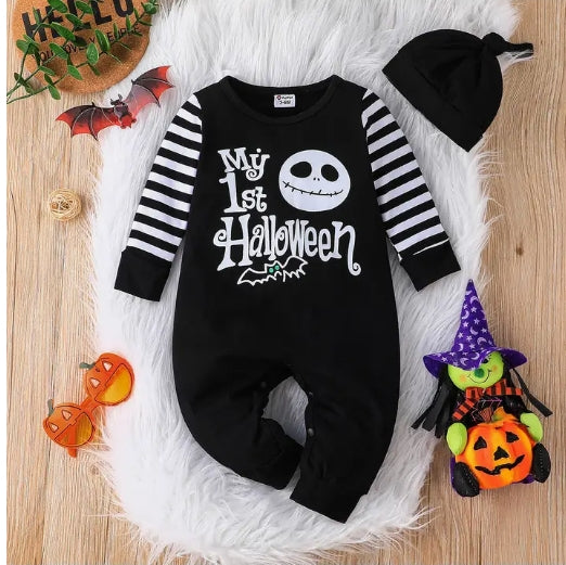 2pcs Baby 95% Cotton Spliced Skull & Letter Print Jumpsuit