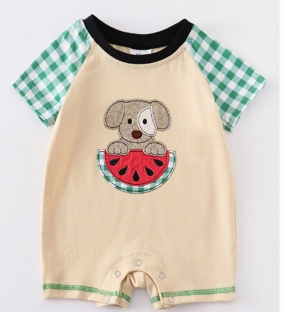 Beige Dog Watermelon Applique Plaid