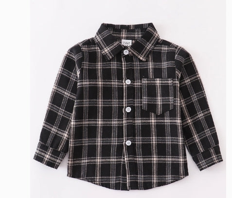 Black Plaid Boy Button Down Shirt