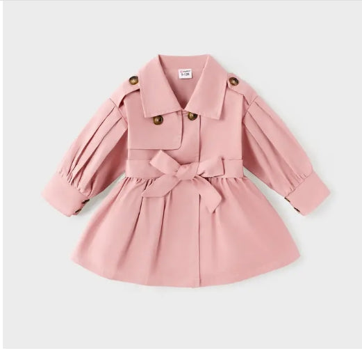 Baby Girl Solid Double Breasted Belted Trench Coat