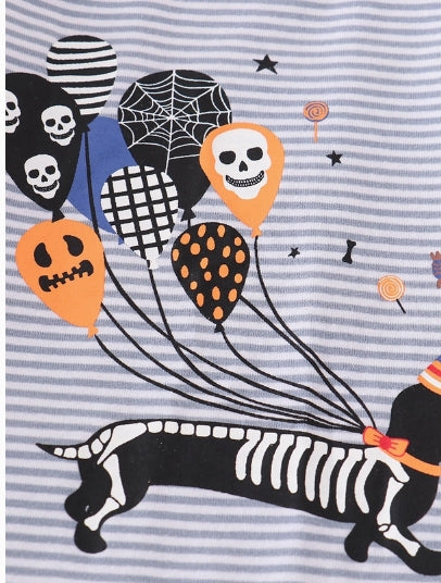 Halloween Stripe Dog Applique Boy Top