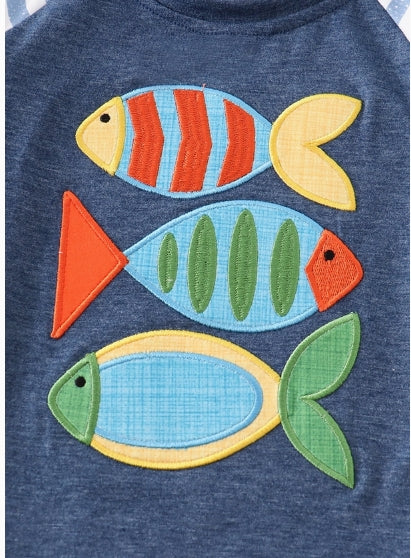 Navy Stripe Fish Applique Boy Top