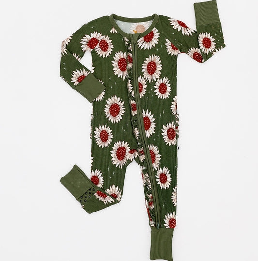 Rustic Blooms Ribbed Convertible Footies with Ruffle