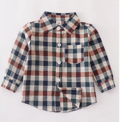 Navy Vintage Plaid Button Down Shirt