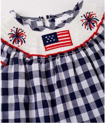 Blue Plaid Flag Smocked Baby Set