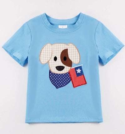 Blue Dog Flag Applique Boy Top