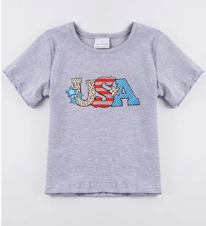 Grey "USA" Print Girl Top